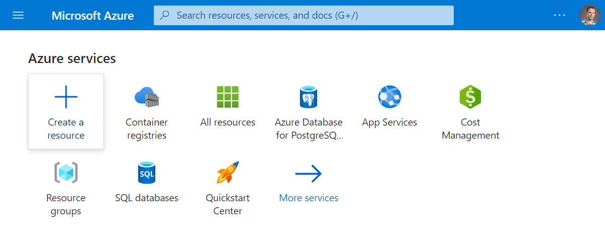 Azure - Portal Home - Create Resource