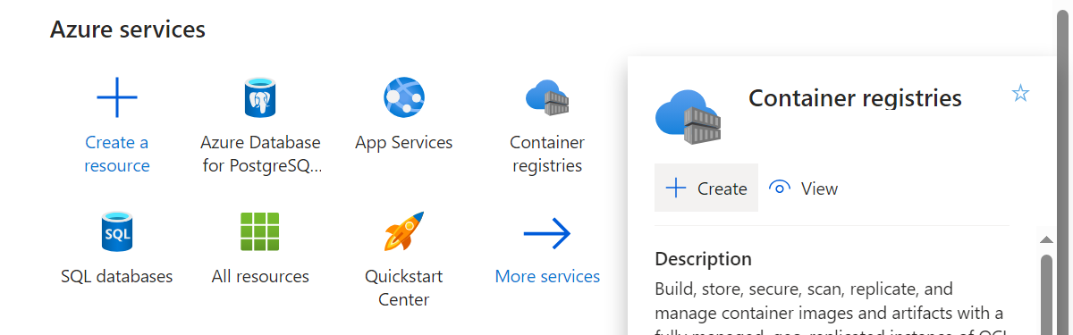 Azure - Portal Home - Registry