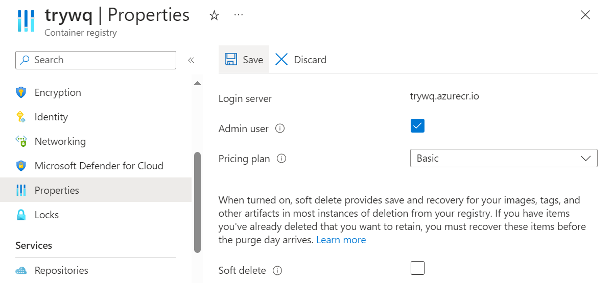 Azure - Registry Settings